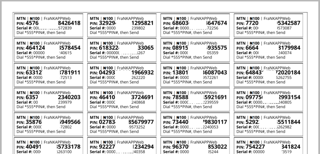 Print Recharge Cards (ePINs)